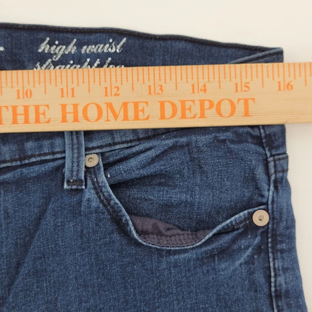 7‎ For All Mankind High Waist Straight Leg Jeans 31 Blue Stretch Denim Womens